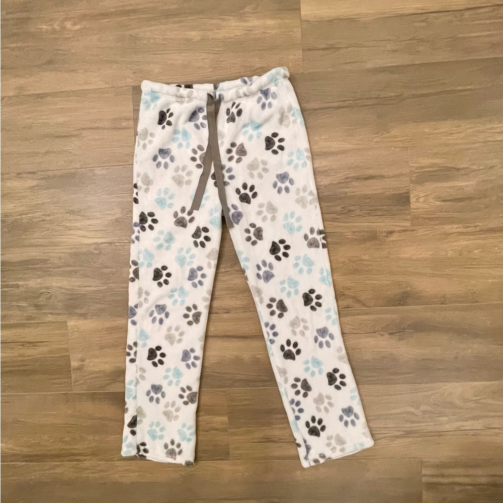 Cozy Paw Print Pajama Pants - White and Gray